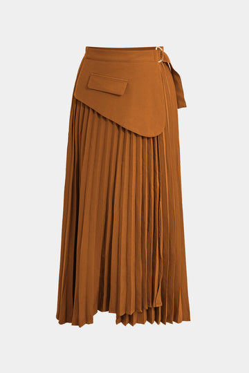 Solid Asymmetrical Pleated Skirt