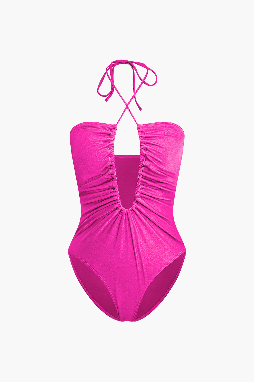 Tummy Control Tie Halter Ruched One-Piece Swimsuit