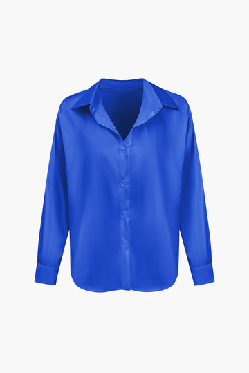 Basic Solid Satin Long-Sleeve Shirts