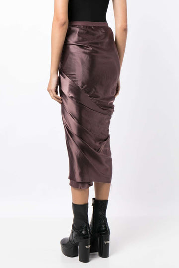 Satin Ruched Midi Skirt