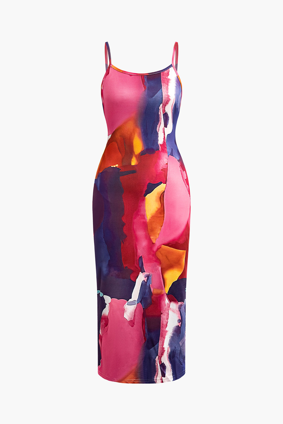 Abstract Print Backless Slip Midi Dress