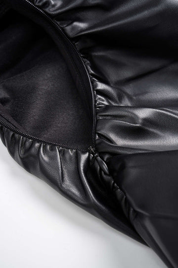 Faux Leather Chain Off Shoulder Long Sleeve Mini Dress