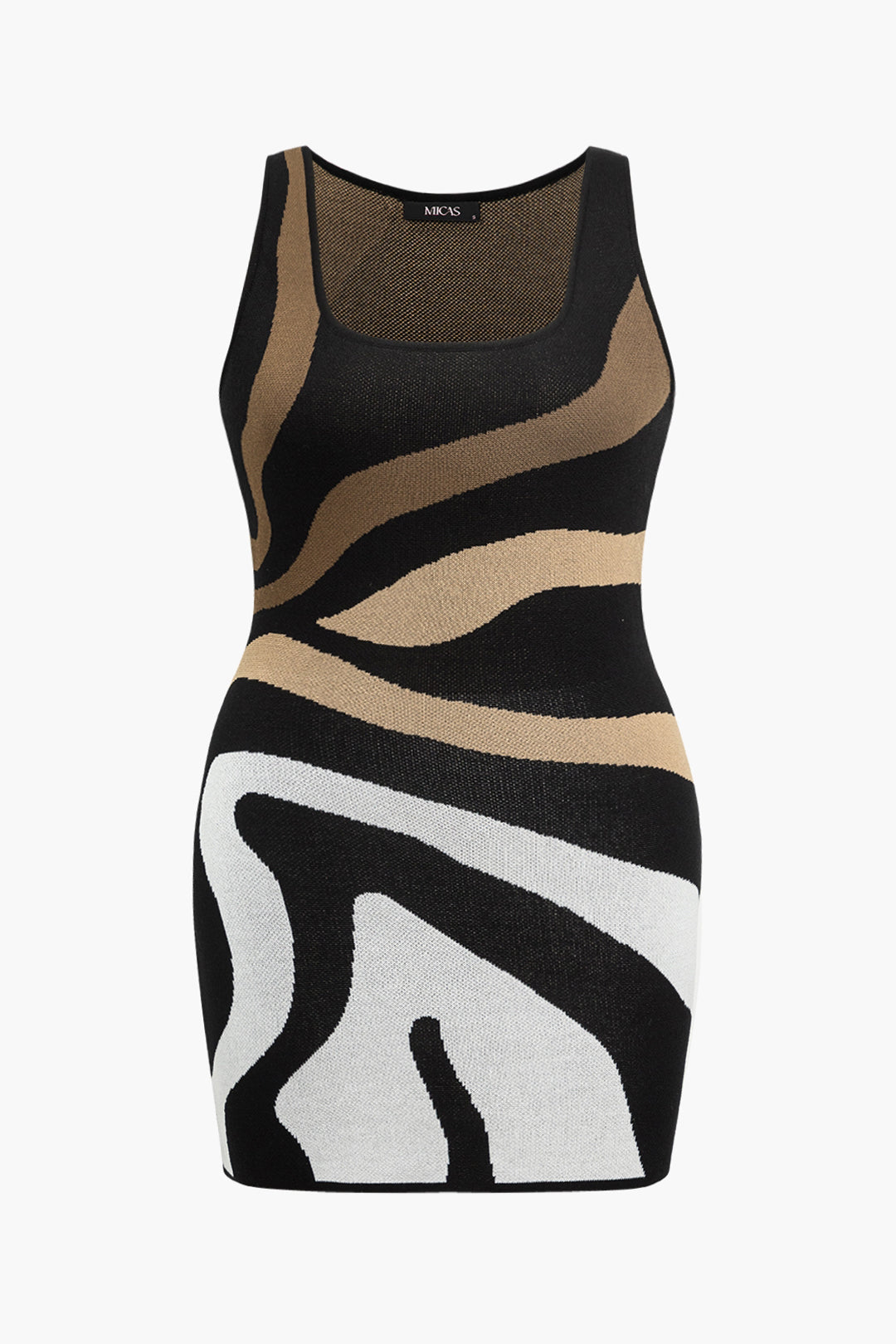 Plus Size Zebra Print mingħajr kmiem Knit Mini Dress