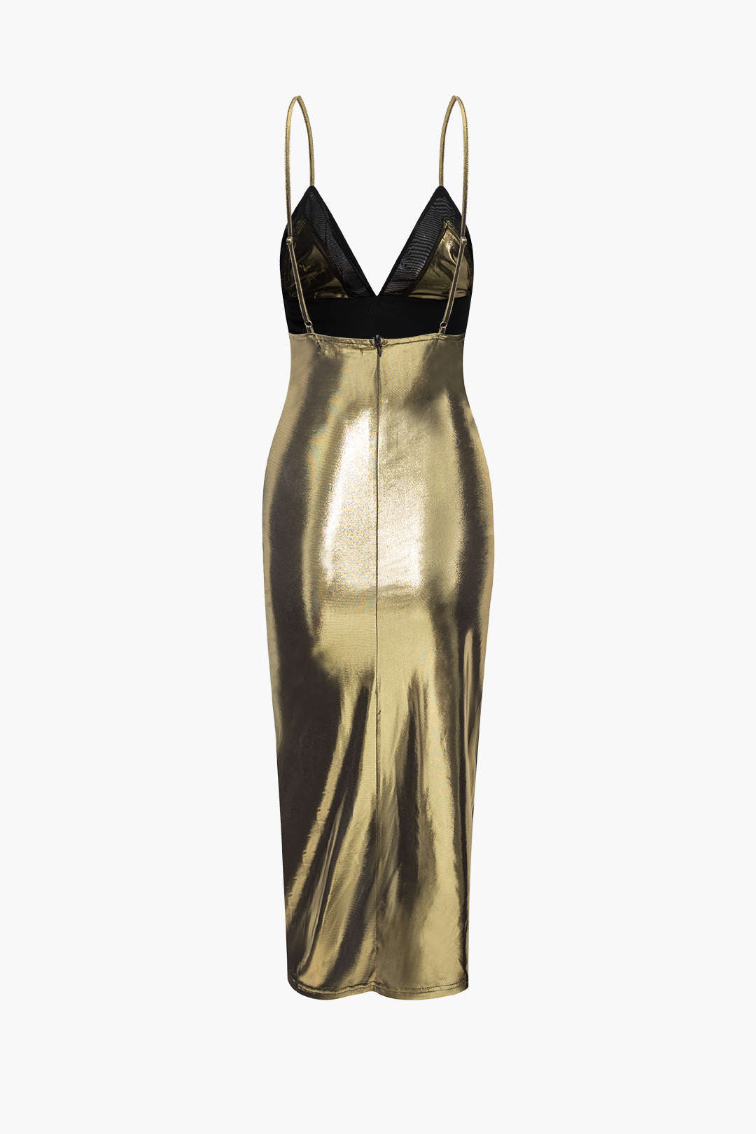 Gold Metallic Spaghetti Strap V Cut Ruched Dress - Hot Miami Styles