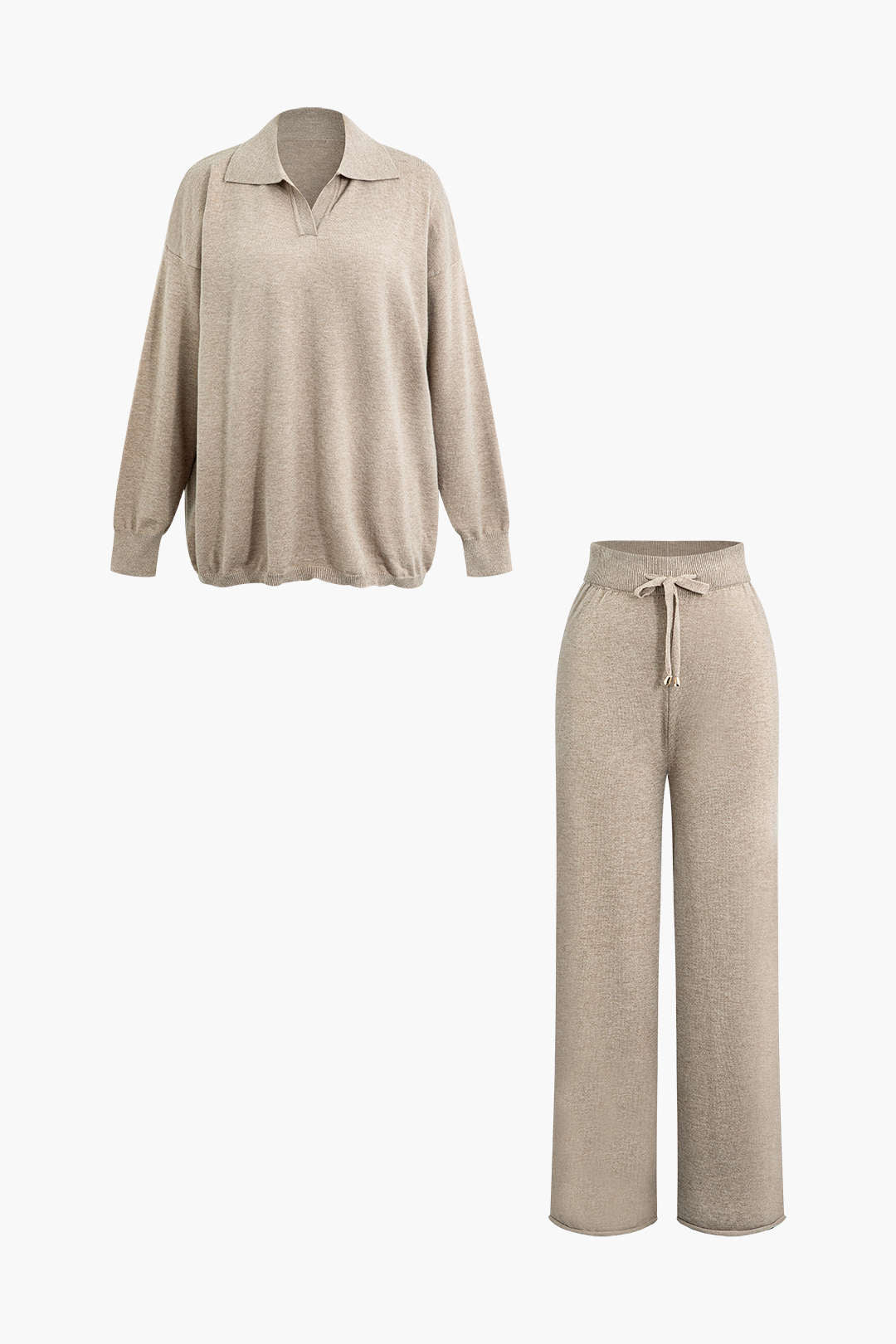 Basic Solid Knit Top And Trousers Set