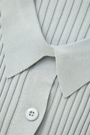 Collar Button Up Rib Knit Midi Dress