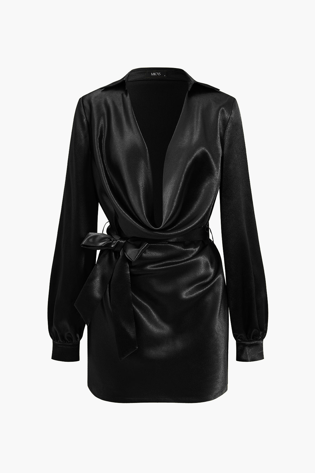 Solid Tie quddiem Draped Cowl Neck Belted Mini Dress