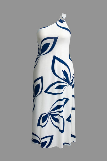 Plus Size Floral Print One Shoulder Maxi Dress