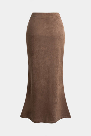 Suede Patchwork Plaid Print High Waist Skirt