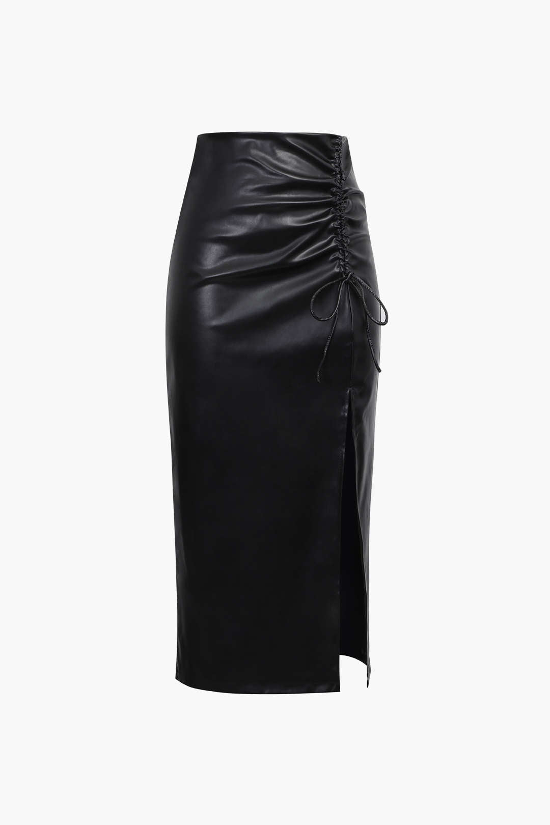 Faux Leather Drawstring Slit Skirt – Micas