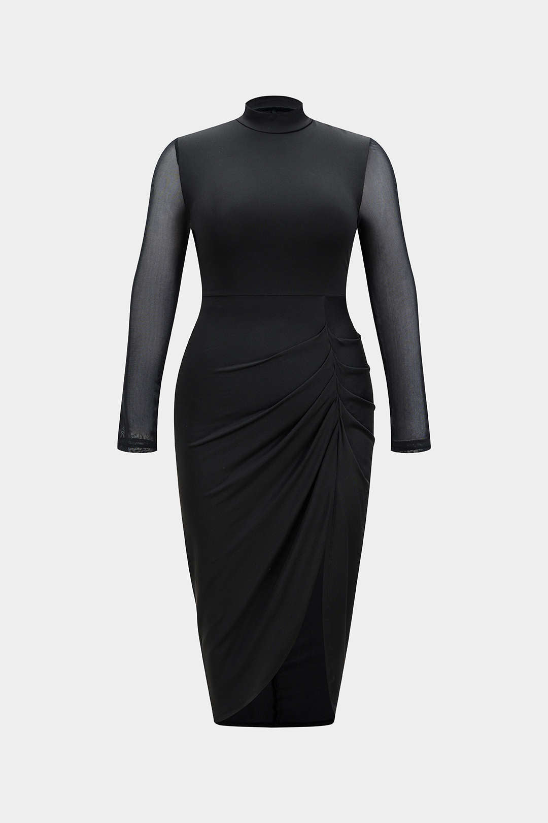 Plus Size Round Neck Patchwork Ruched Sleeveless Midi Dress