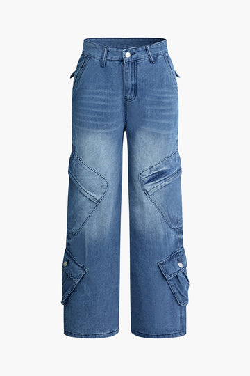 Faded Flap Pocket Straight Leg Jeans