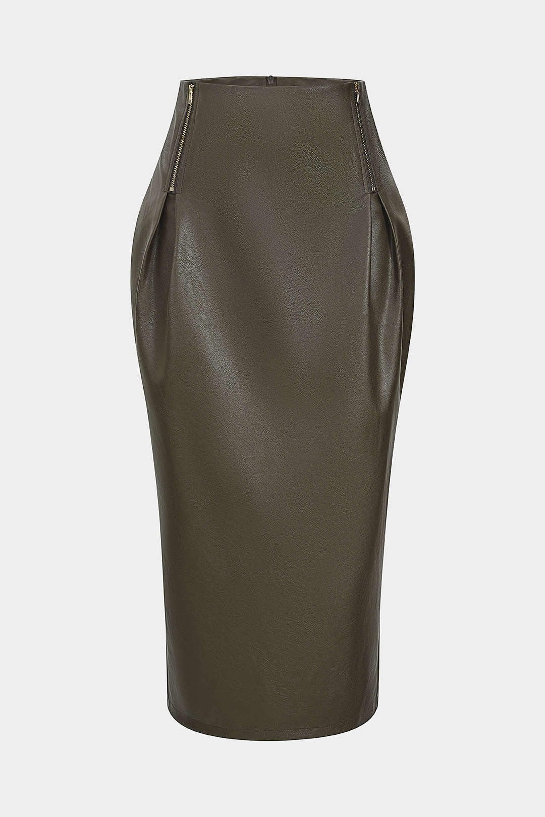 Faux Leather Zipper High Waist Skirt