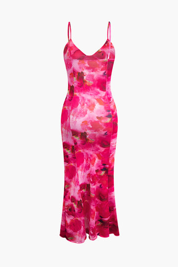Floral Print Slip Slit Midi Dress