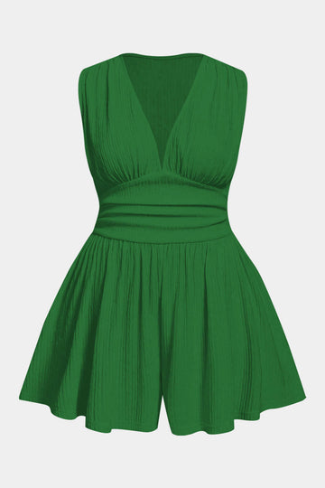 Plus Size Ruched Sleeveless Wide Leg Jumpsuit