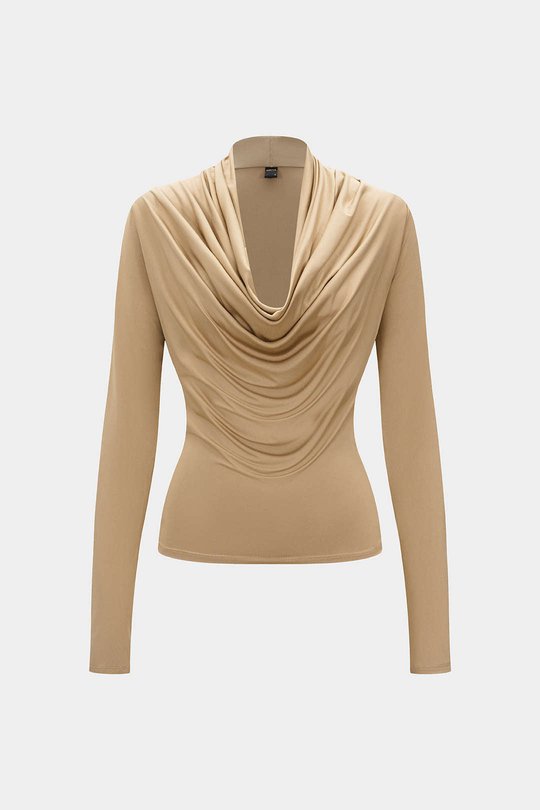 Ruched Draped Cowl Neck Long-Sleeve Top