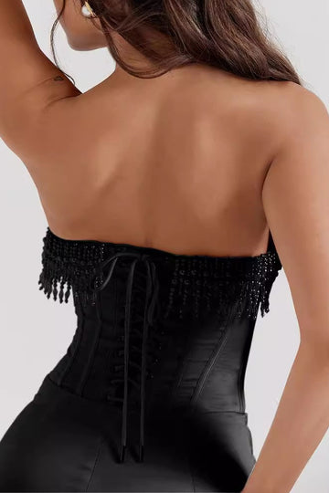 Robe midi de corset à oeillets tressé perlé