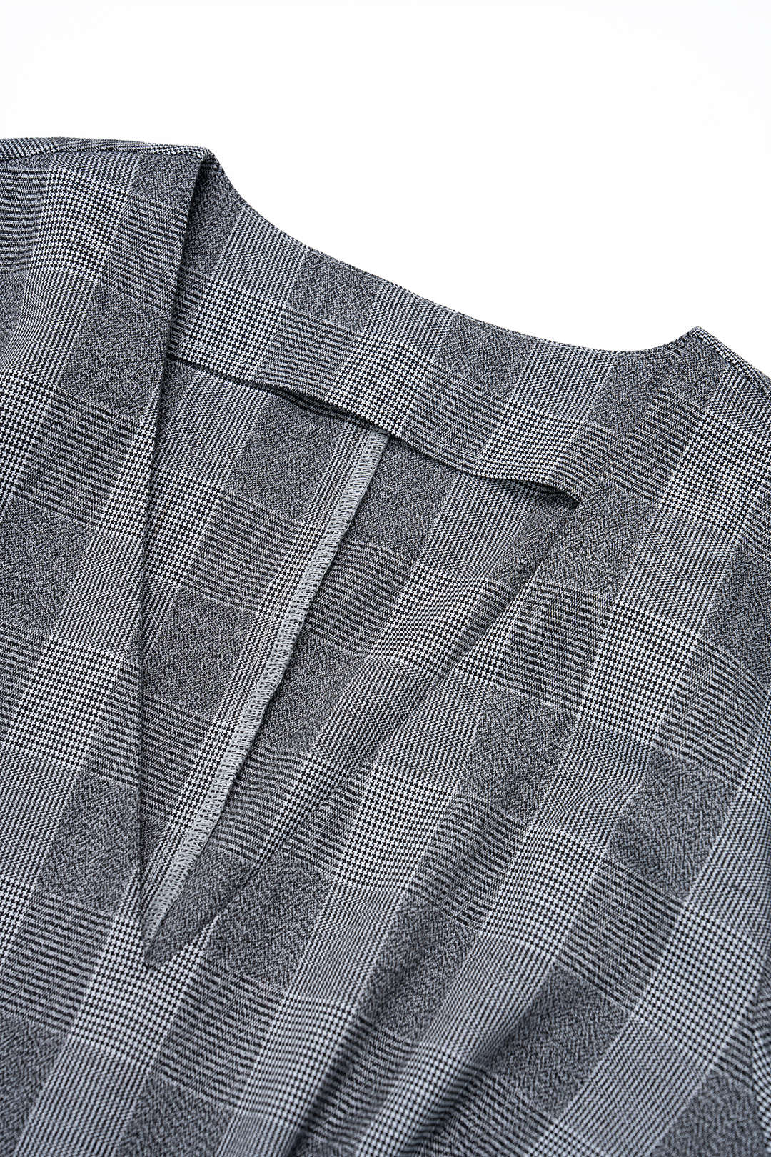 Plaid Print V-Neck Knot Ruched Asymmetrical Hem Long-Sleeve Midi Dress