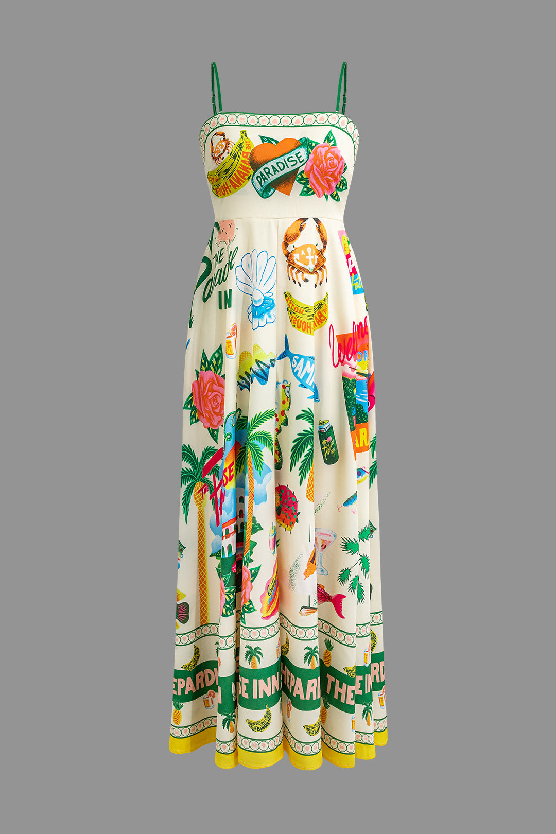 Tropical Print Strap Midi Dress