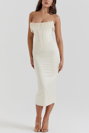 Perla Braided Eyelet Corset Midi Dress