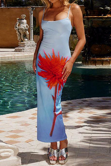 Floral Print Spaghetti Strap Slit Maxi Dress