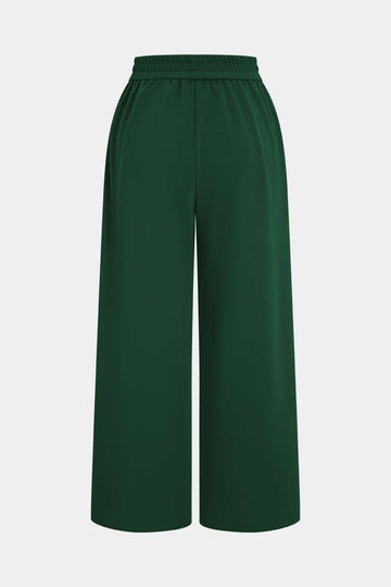 Plus Size Shirred Waistband Pleated Trousers
