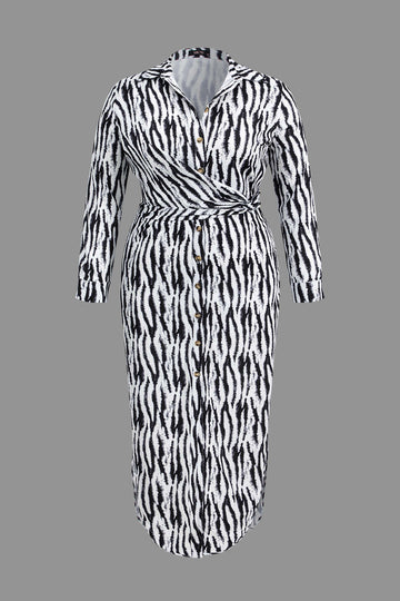 Plus Size Tiger Print Button V-Neck Maxi Dress