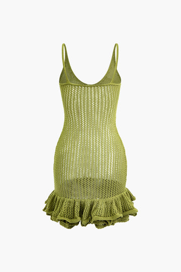 Open Knit Ruffle Hem Cami Mini Dress