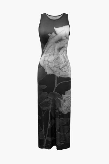 Flower Print Sleeveless Maxi Dress