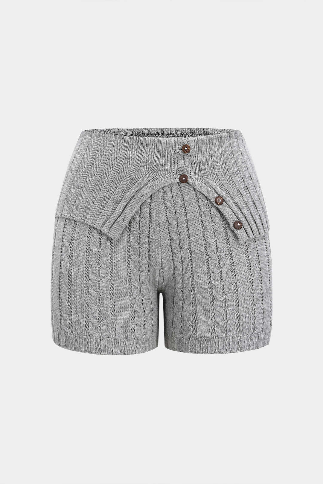 Knit Twisted Pattern Button Shorts
