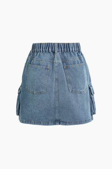 Flap Pocket Cargo Denim Skirt