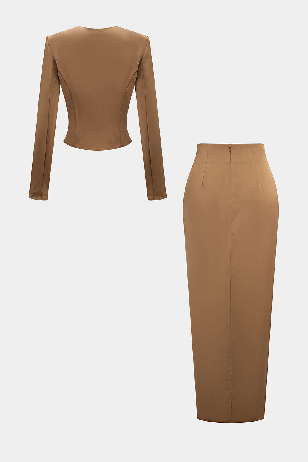 Asymmetrical Neck Ruched Long-Sleeve Top And Skirt Set