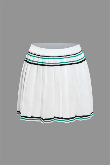 Knit Color Block Pleated Mini Skirt