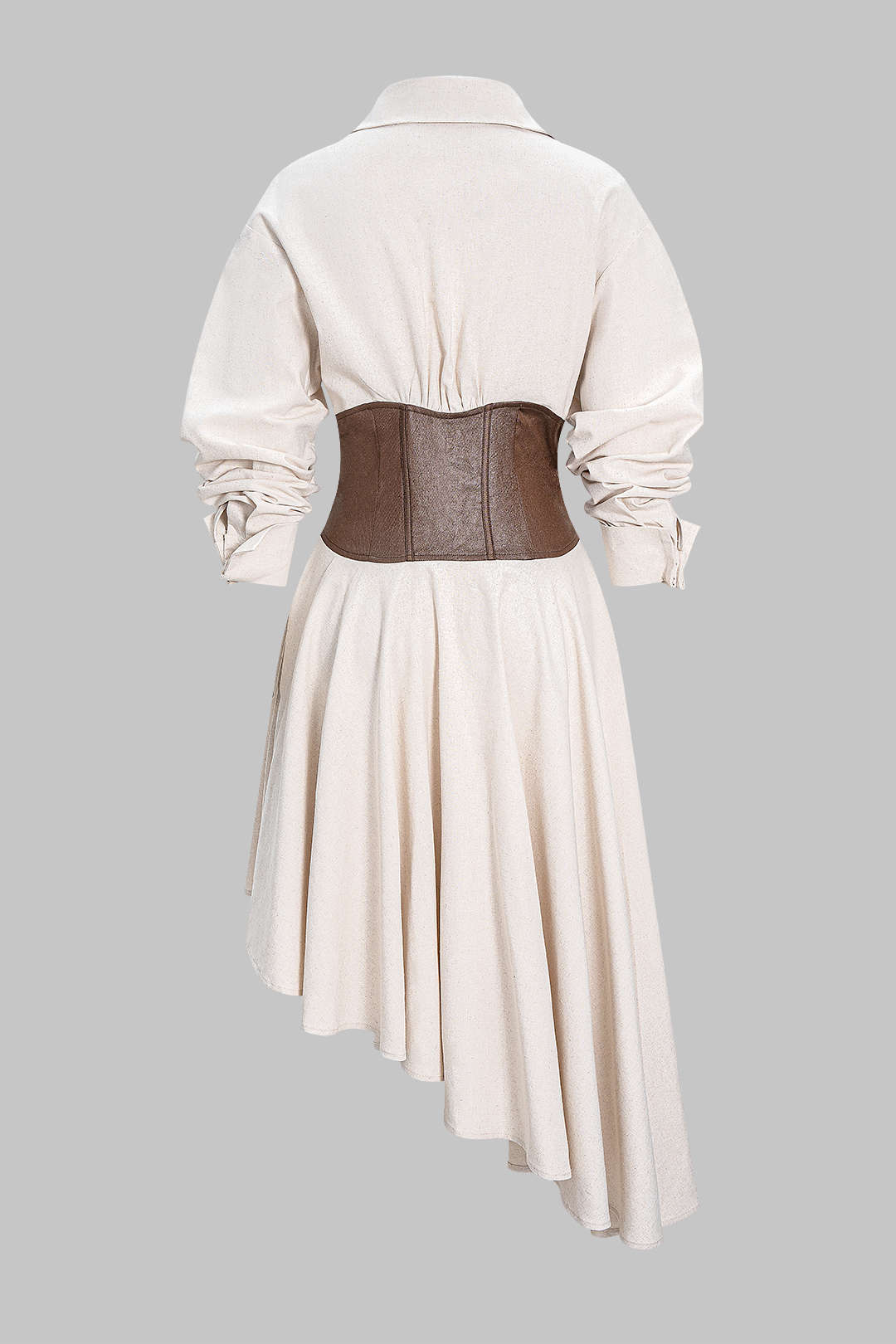 Faux Leather Patchwork Asymmetrical Hem Long Sleeve Maxi Dress