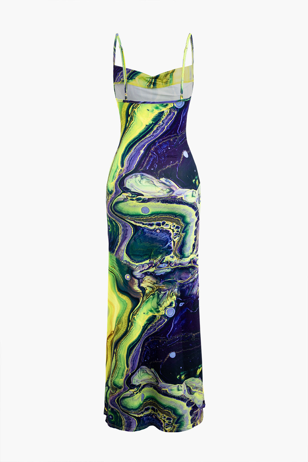 Abstract Print Cowl Neck Slip Slit Maxi Dress