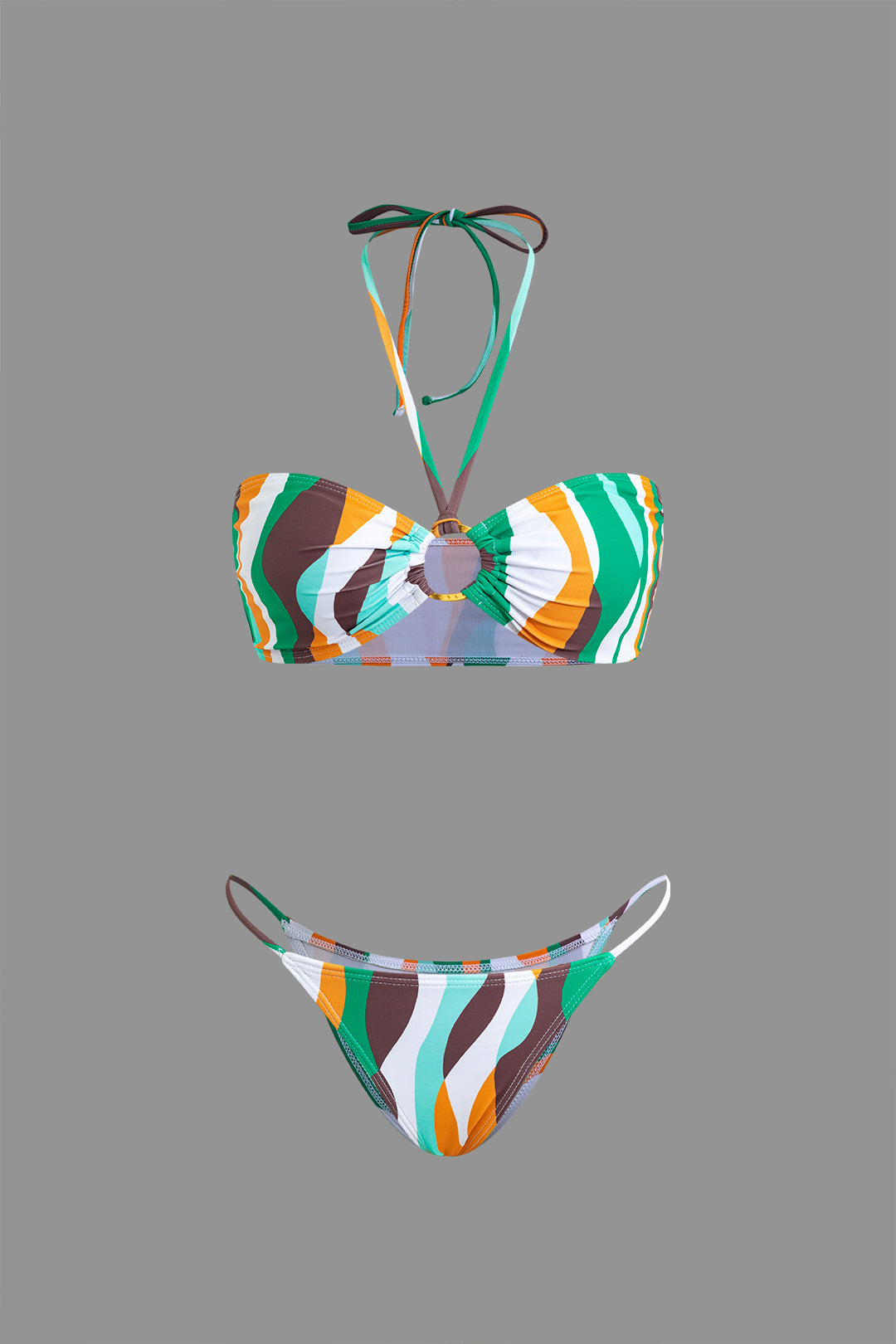 Contrast Mesh Halter Bikini 3-Piece Sets
