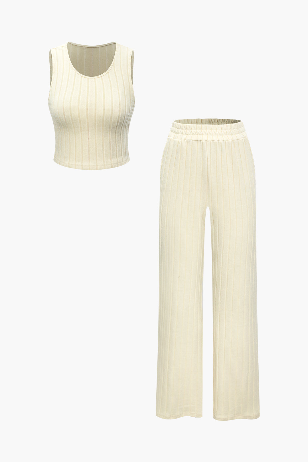 Solid Knit Tank Top And High Waist Pants Set
