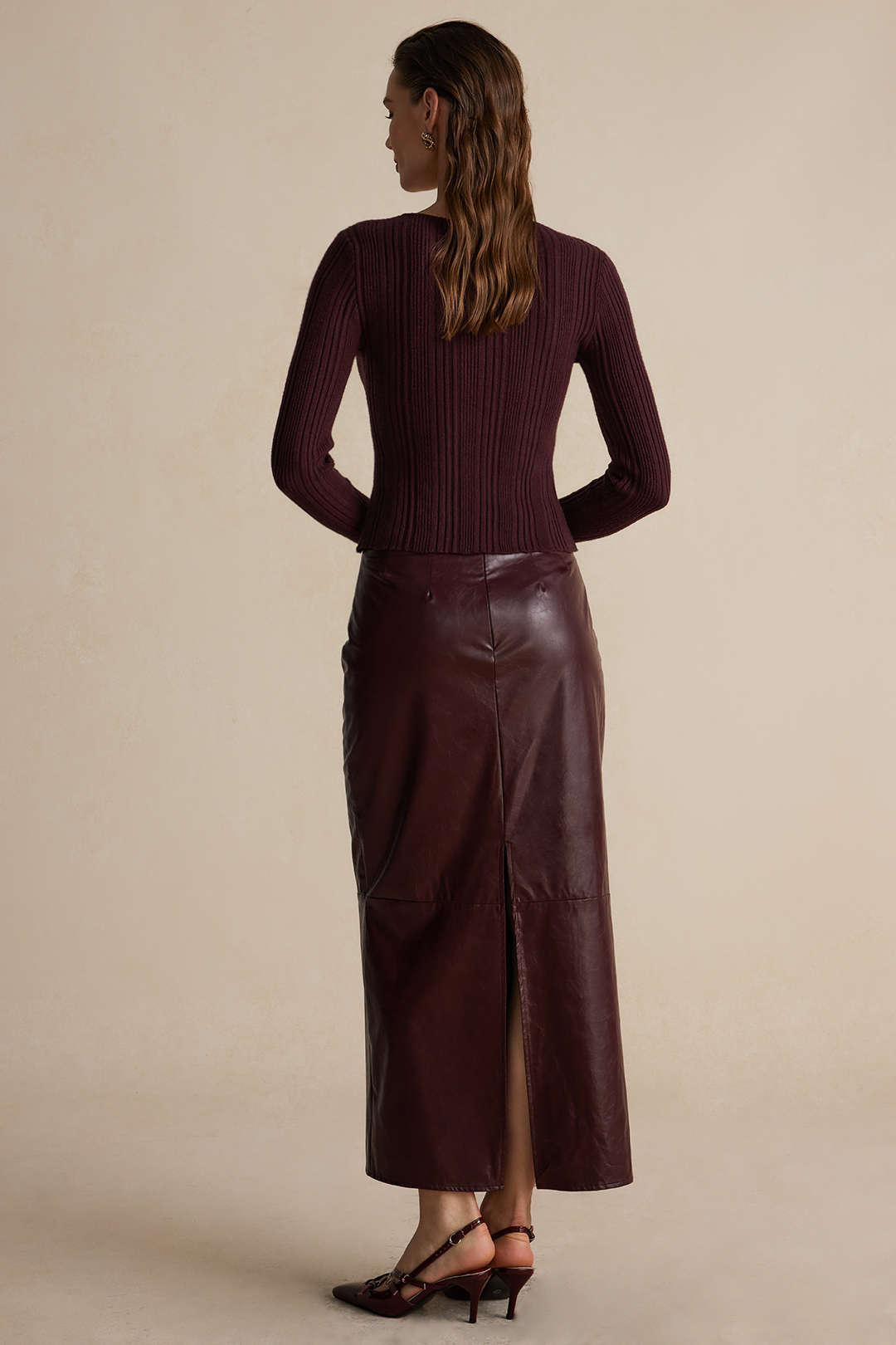 Basic solide faux lederen midi rok