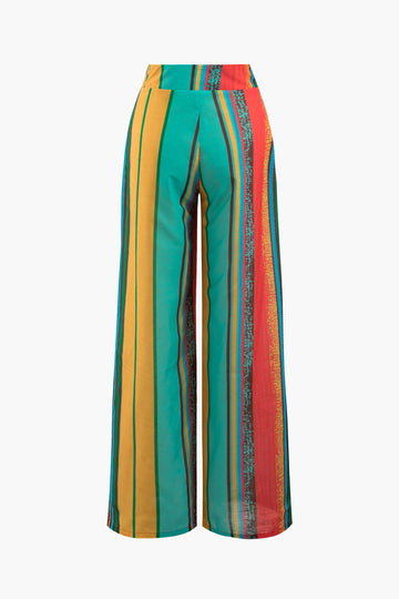 Multicolored Knot Front Tube Top And Wide Leg Pants Set