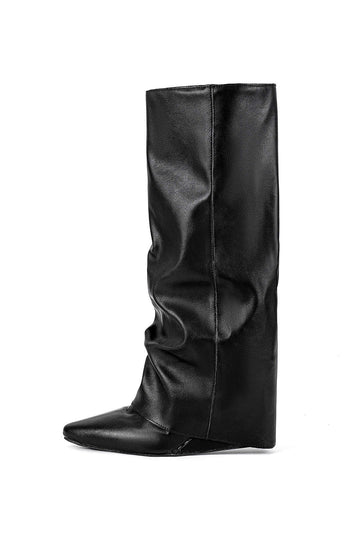 Faux Leder Mandel Zehen Mid -Kalb -Stiefel