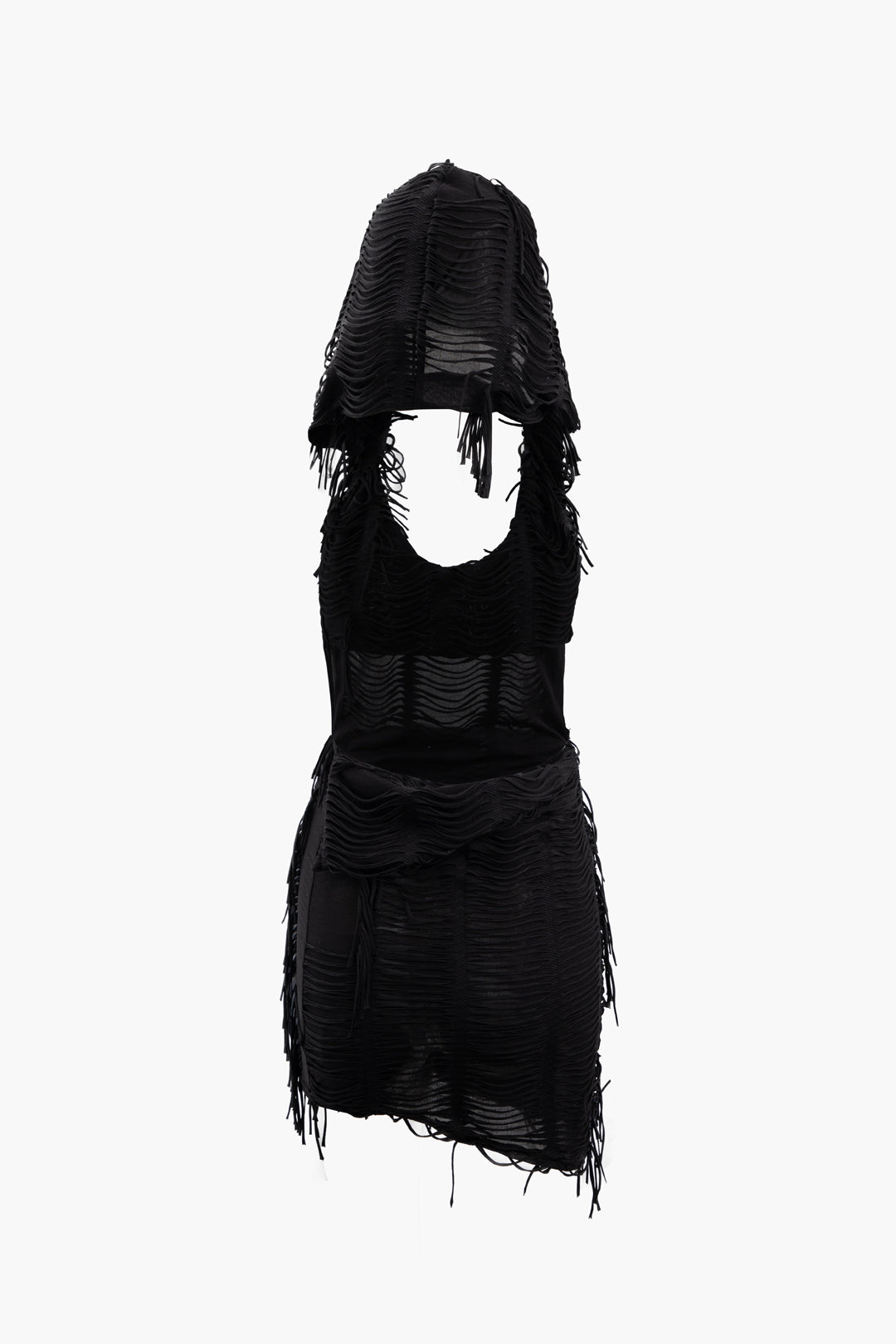 Distressed Hooded Sleeveless Mini Dress