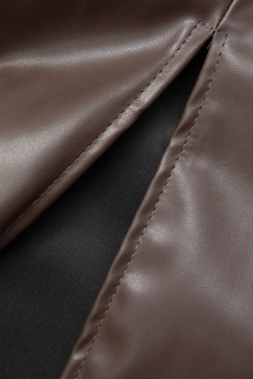Faux Leather Low Back Slit Midi Dress