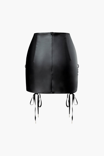 Faux Leather Tie Side Mini Skirt