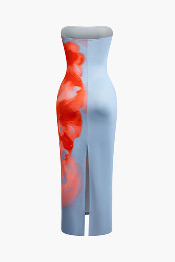 Flower Print Slit Maxi Dress