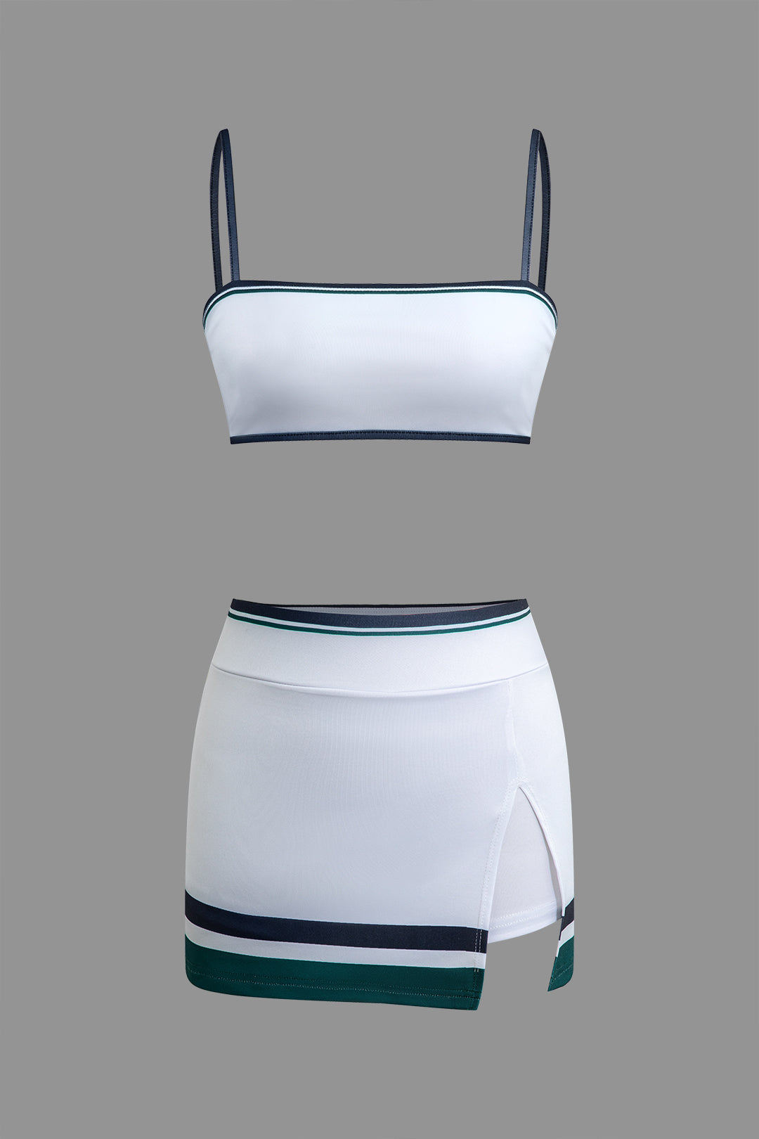 Striped Color Block Crop Cami Top and Skirt Set