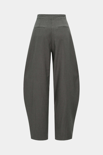 Stripes Print Ruched Barrel Trousers