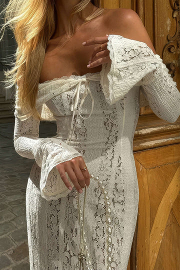 Lace Long Sleeve Strapless Maxi Dress