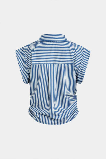 Basic Stripe Print Cap ujjú gombos ing