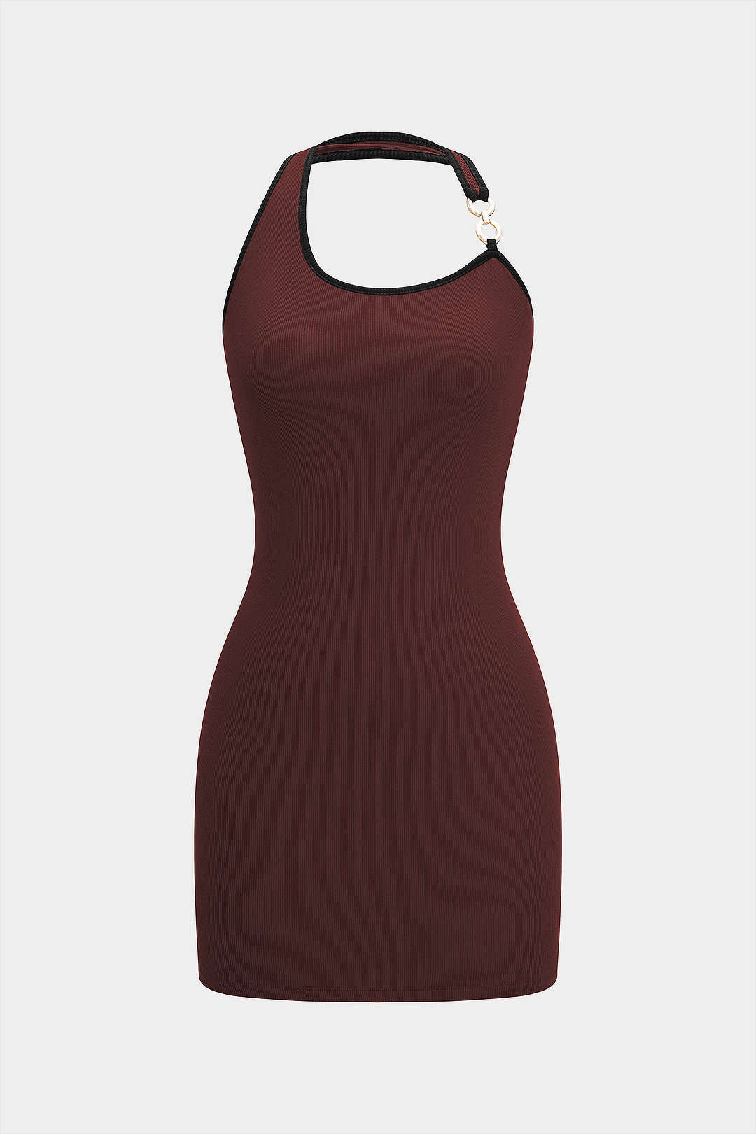 Halter Neck Contrast Binding Metallic Decor Sleeveless Mini Dress