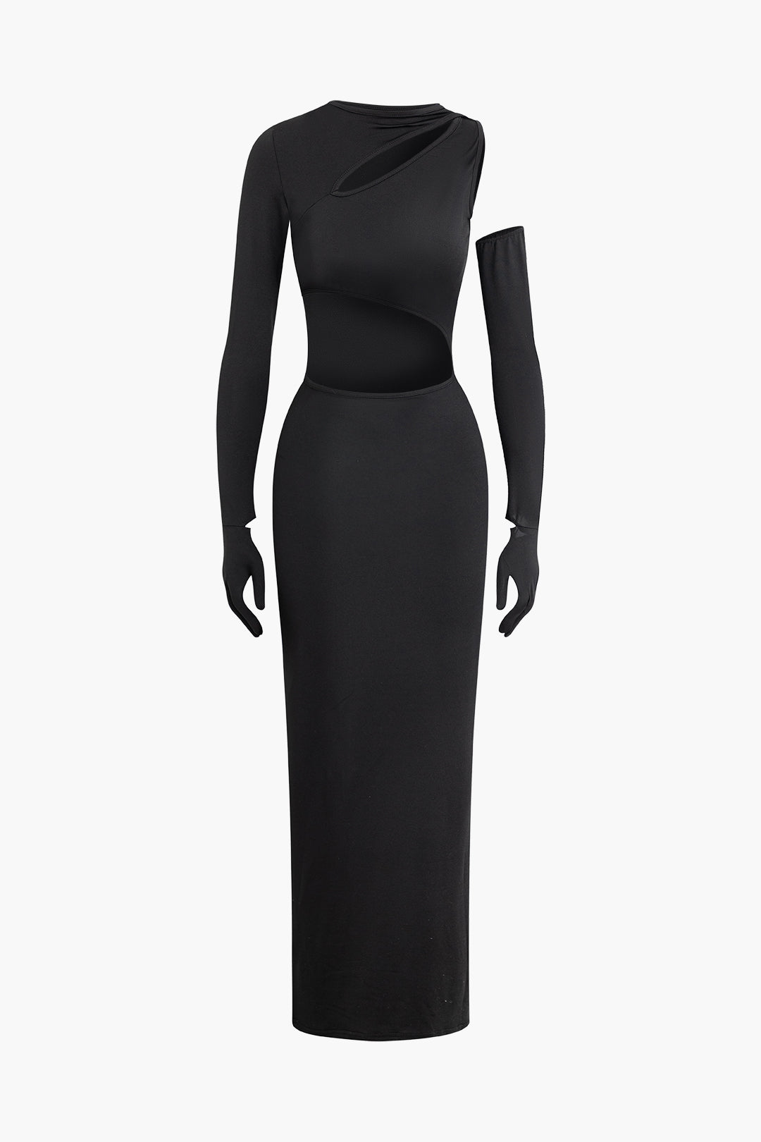 Solid Asymmetrical Cut Out Maxi Dress With Glove